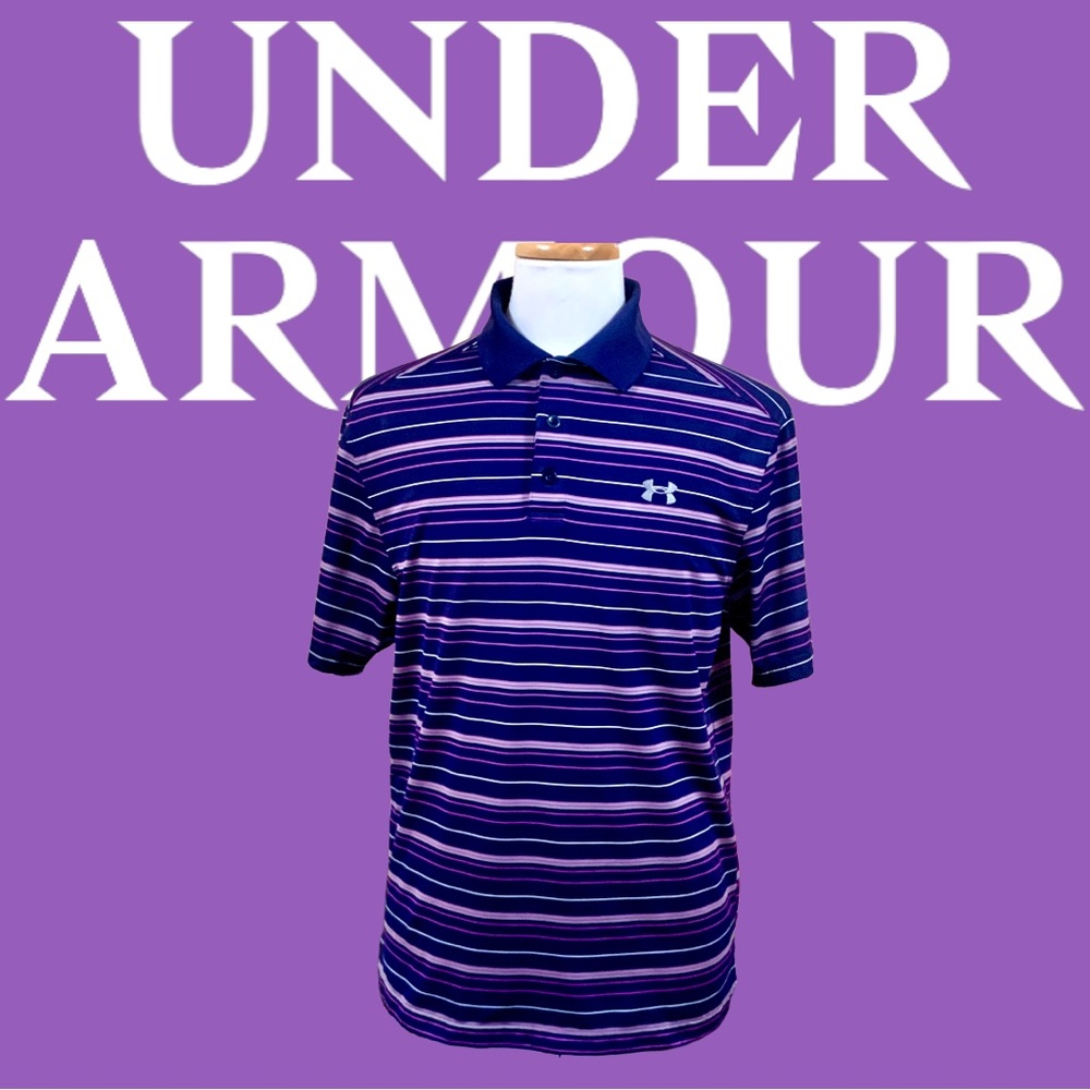 Under Armour Men’s Loose Fit Heat Gear Polo Shirt Stripped Medium